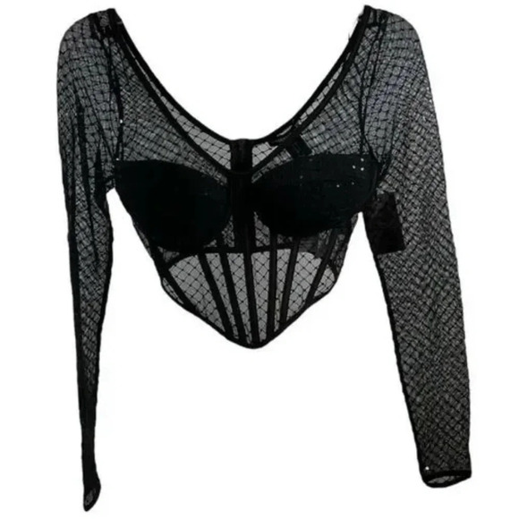 Sincerely Jules NWT Black Sheer Long Sleeve Bustier - Picture 3 of 11